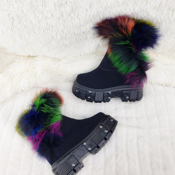 BRAND NEW! Sz 10 Furry Goth Platform Punk Ankle Boots - Picture 7 of 16